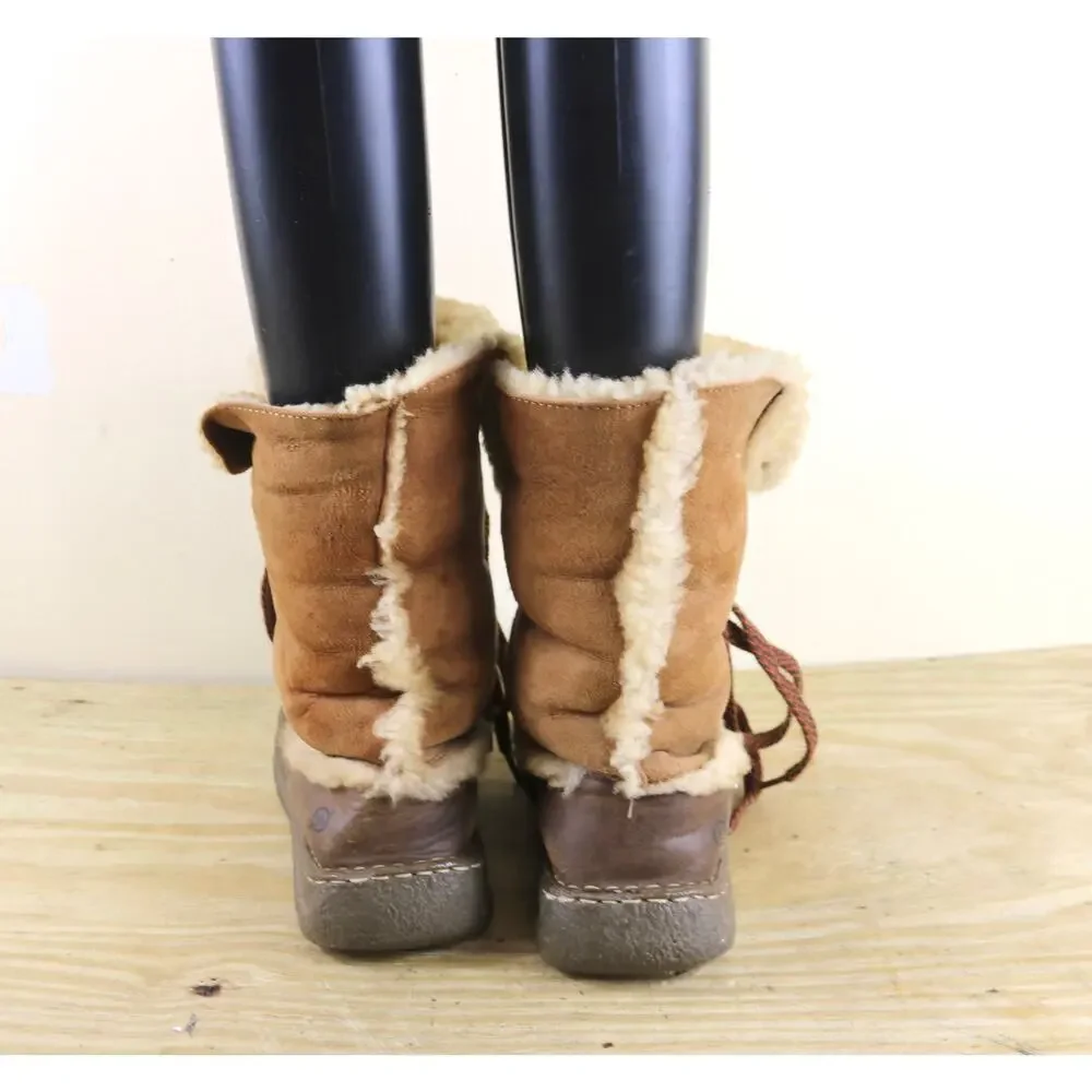 Born Boots Womens 10 Nome Shearling Lined Brown Leather Lace Up Shoes